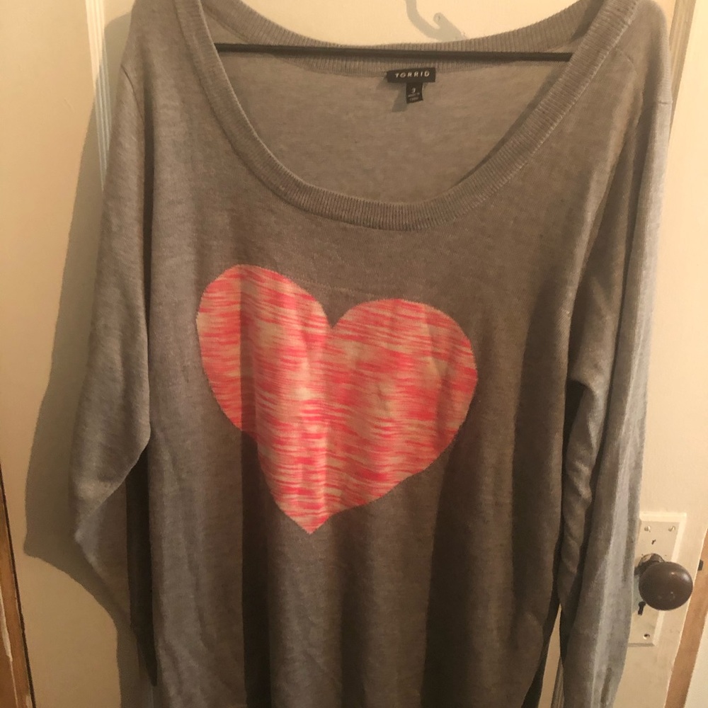 Light Grey Torrid Sweater Pink Heart